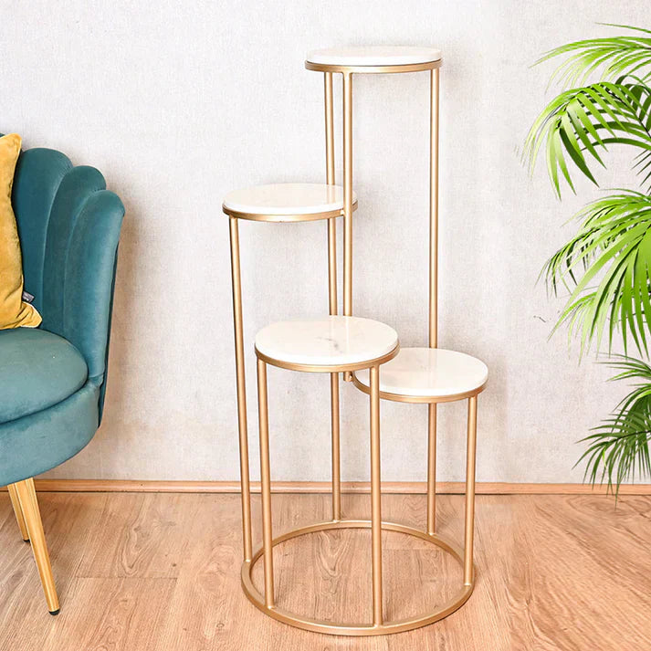 Metal Planter Stand With White Marble At Top