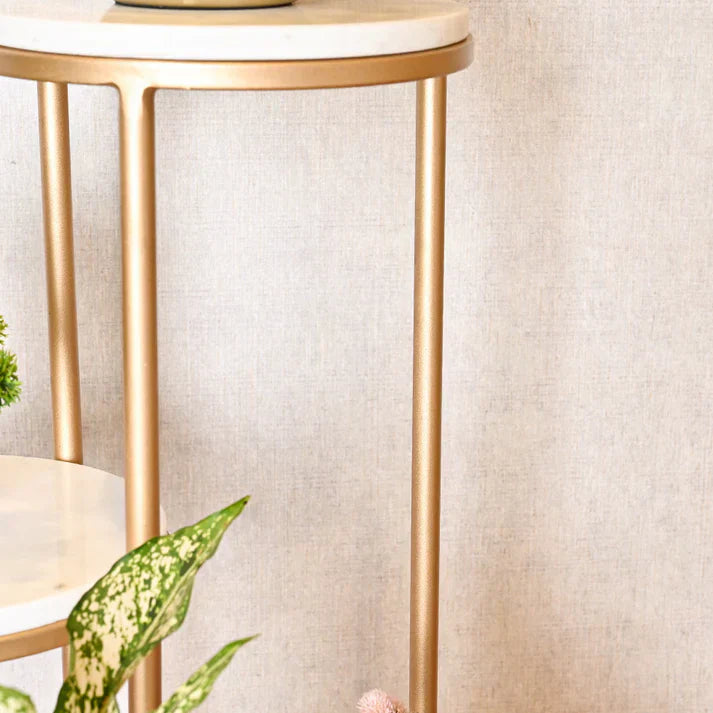 Metal Planter Stand With White Marble At Top