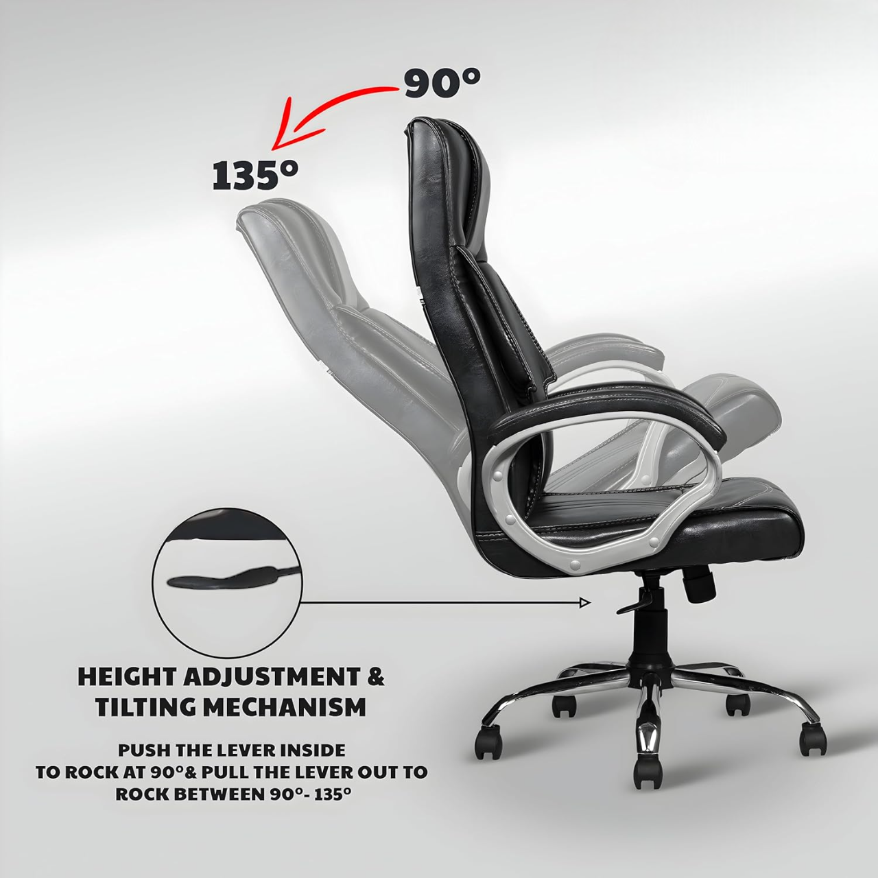 Black Leatherette Boss Office Chair | 360° Swivel, Tilting Locking Mechanism & Chrome Stand