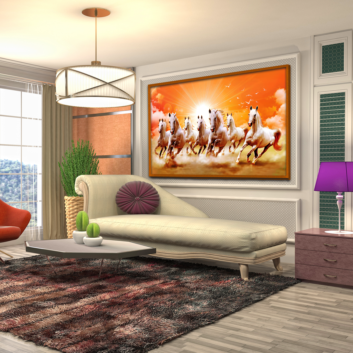 Beautiful Seven Running Horses Canvas Big Wall Paintings