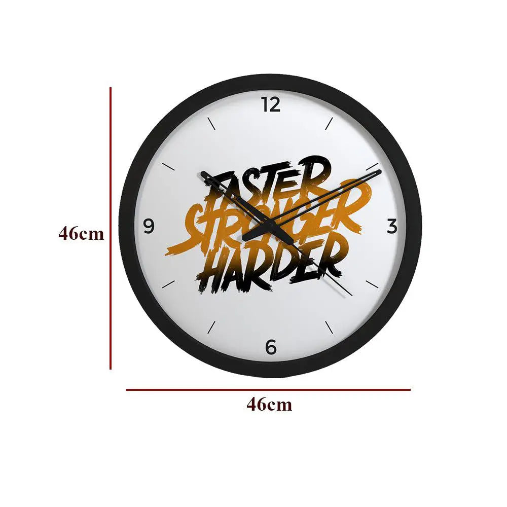 Faster, Stronger & Harder Typographic Gym Wall Clock- Black Frame