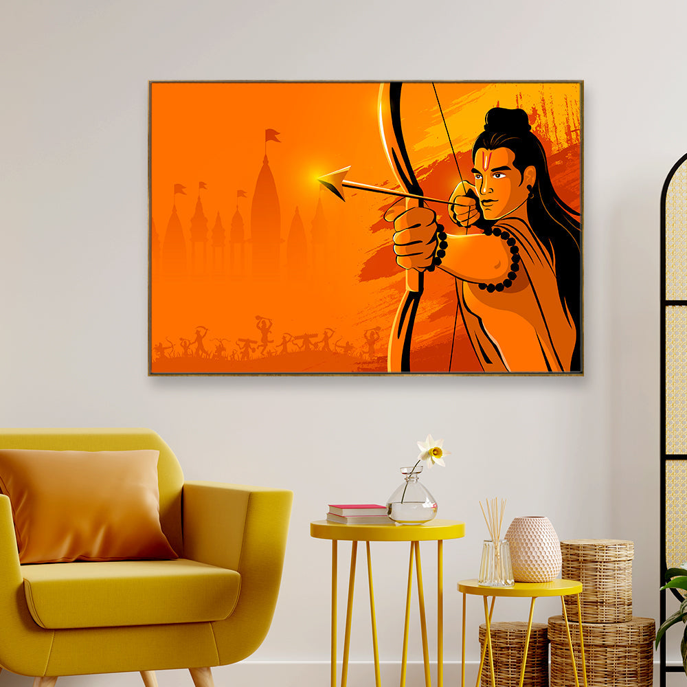 Bright Orange Life-Like Ram Ji Canvas Painting