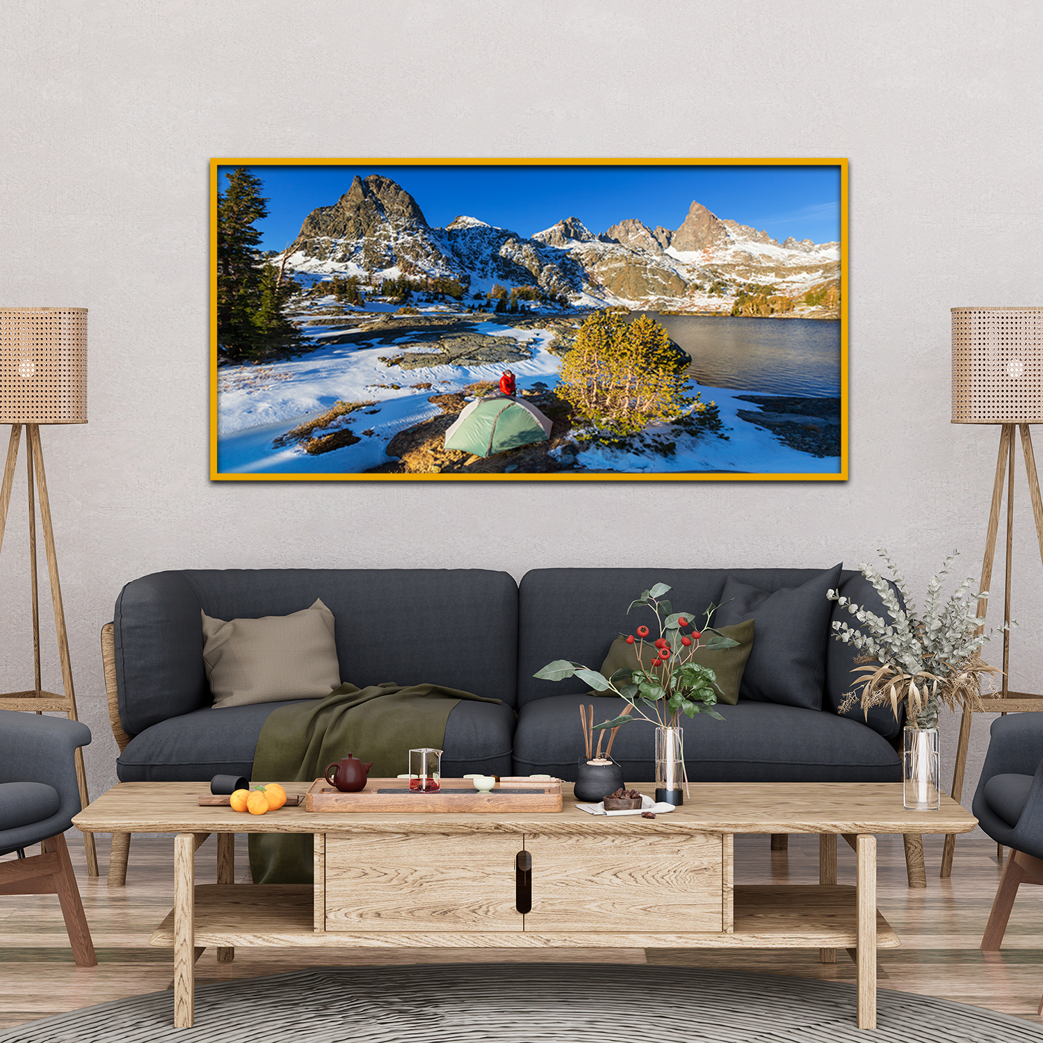 Man With Hiking Equipment Walking Sierra Nevada Mountains Canvas Wall Paintings