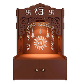 Ek-onkar Wall Temple with Inbuilt Focus Light & Spacious Wooden Shelf- Brown