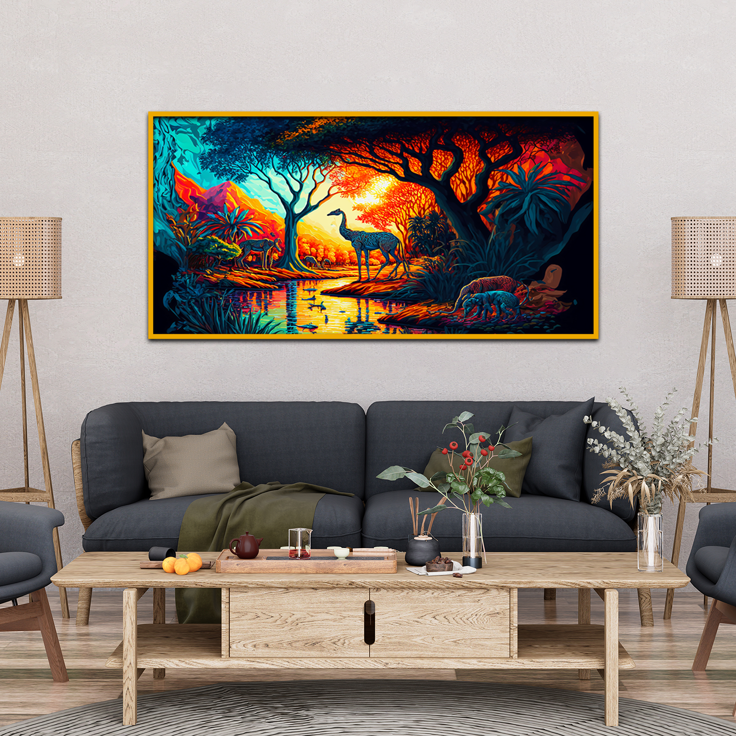 Landscape African Tropical Jungle with Trees Canvas Wall Paintings