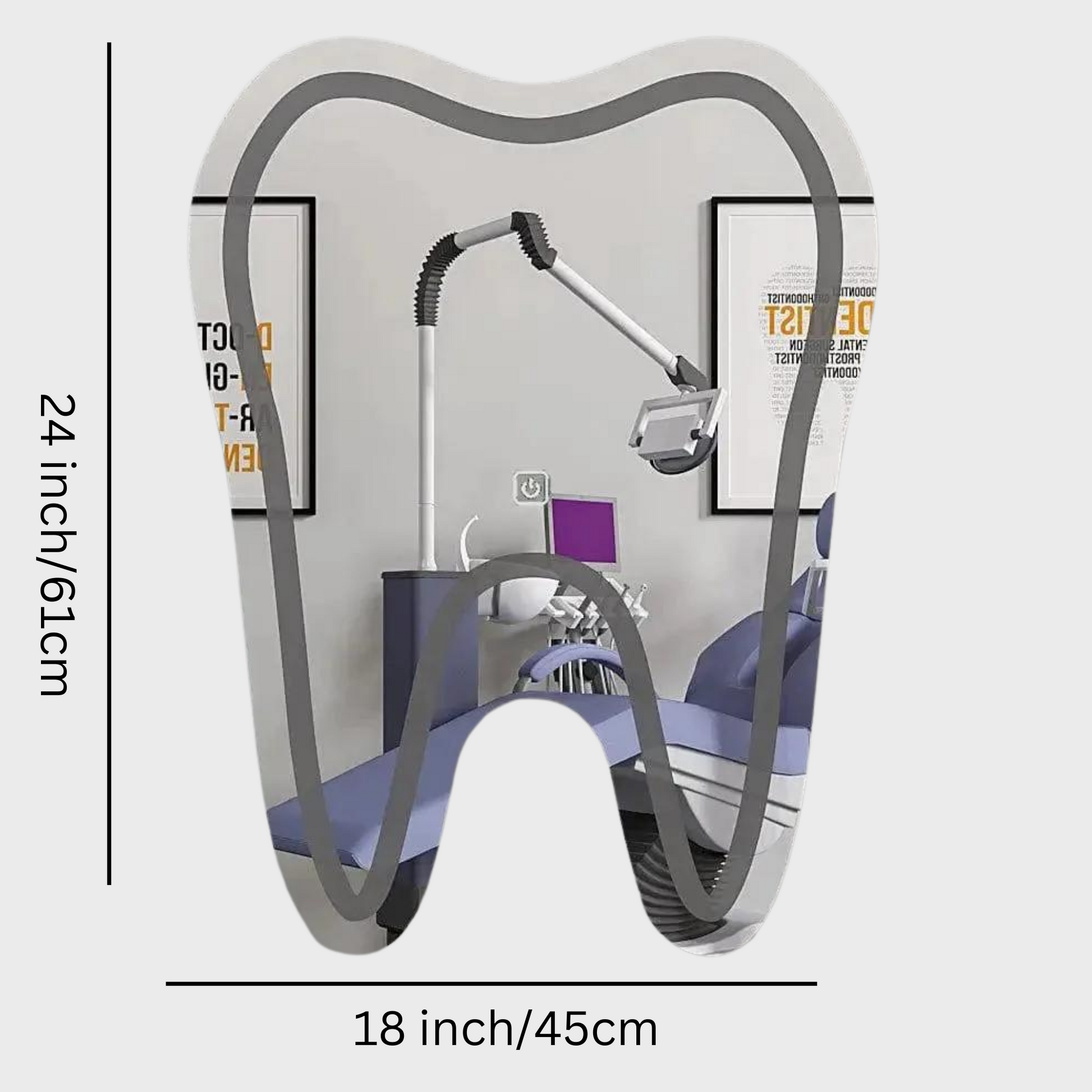 Tooth Shaped Decorative Led Mirror For Dentist Office