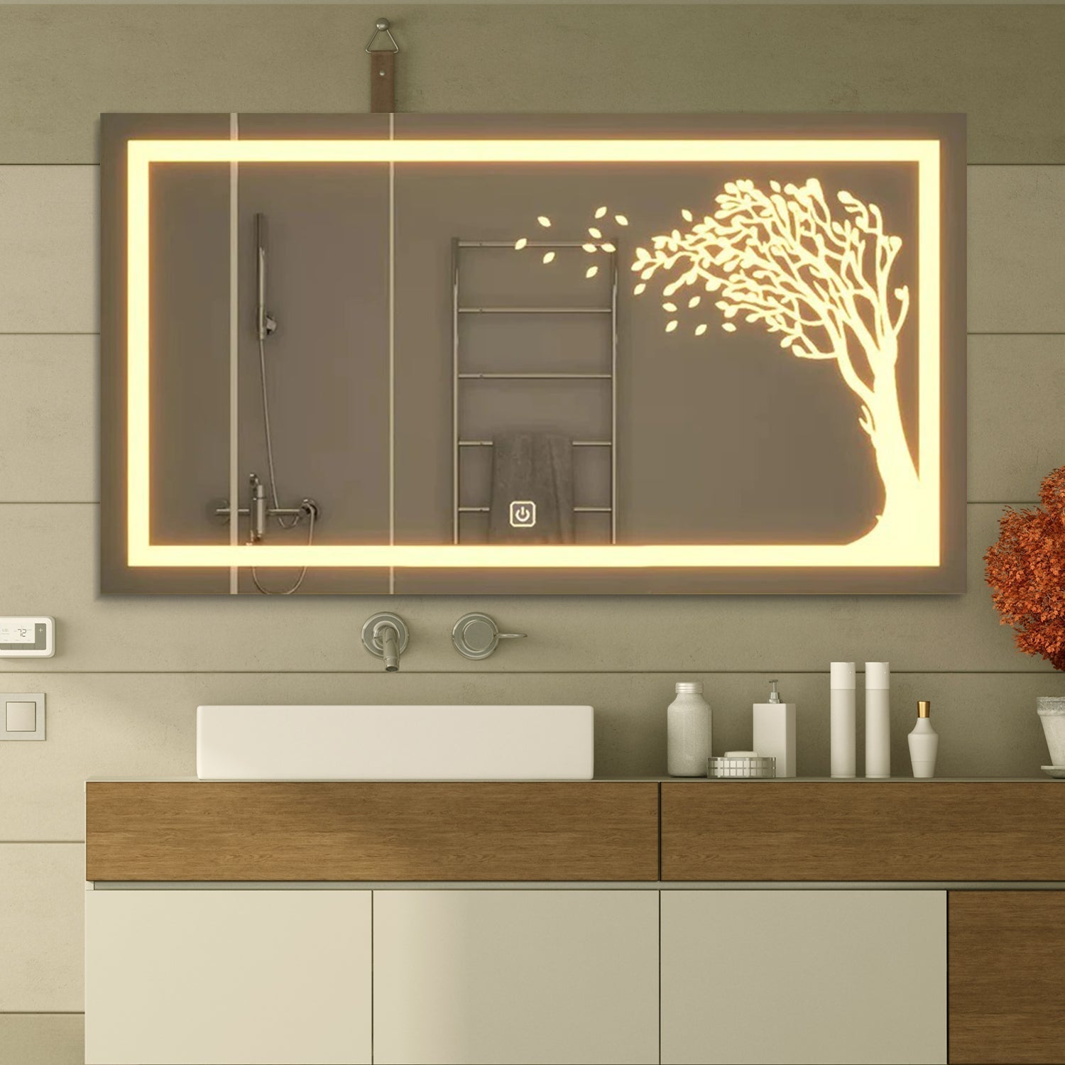 The Autumn Tree Led Rectangular Shape Bathroom Mirror