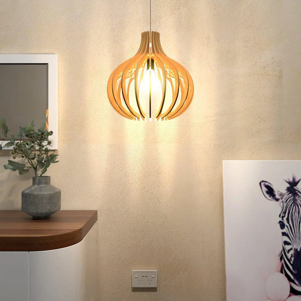 Modern Design Onion Shape Wooden Ceiling Lamp For Home Decoration Living Room