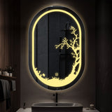 Beautiful Etching Border Edge Tree Design Art Led Bathroom Wall Mirror