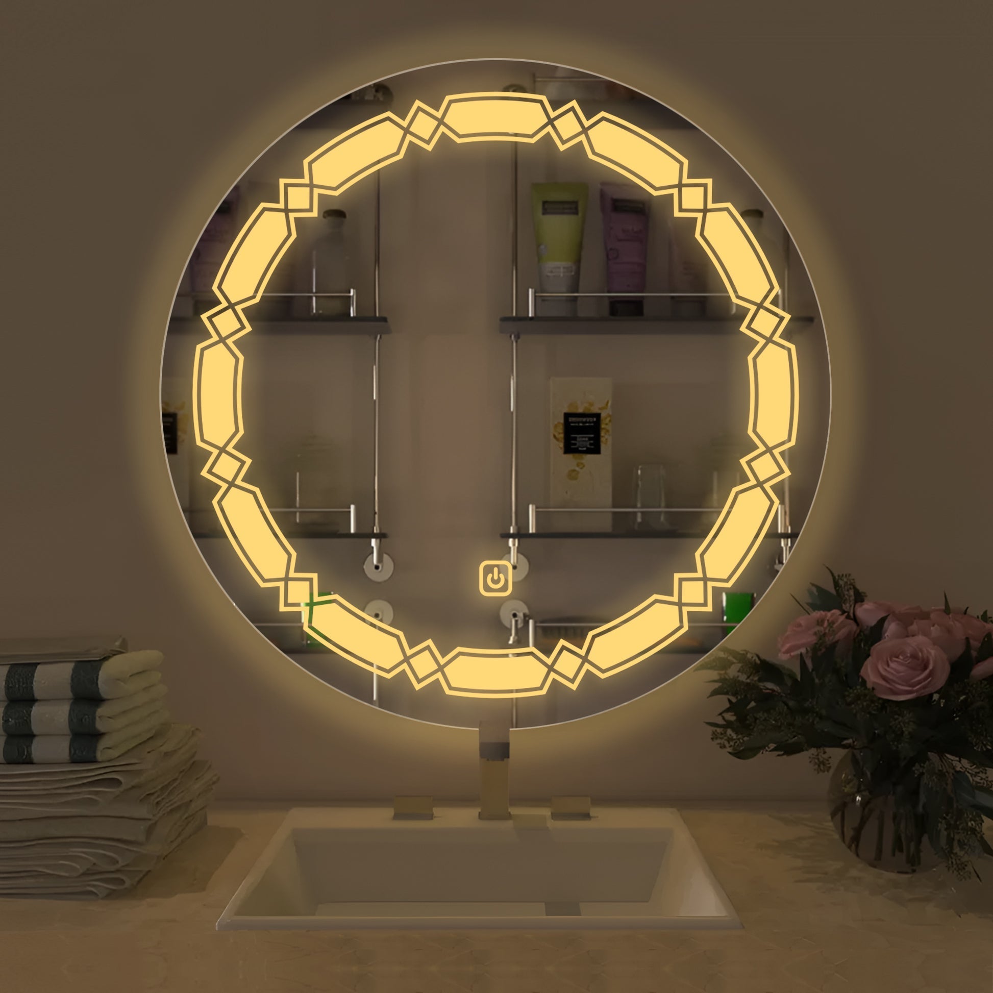 Modern Designer Led Rounded Shape Bathroom Wall Mirror