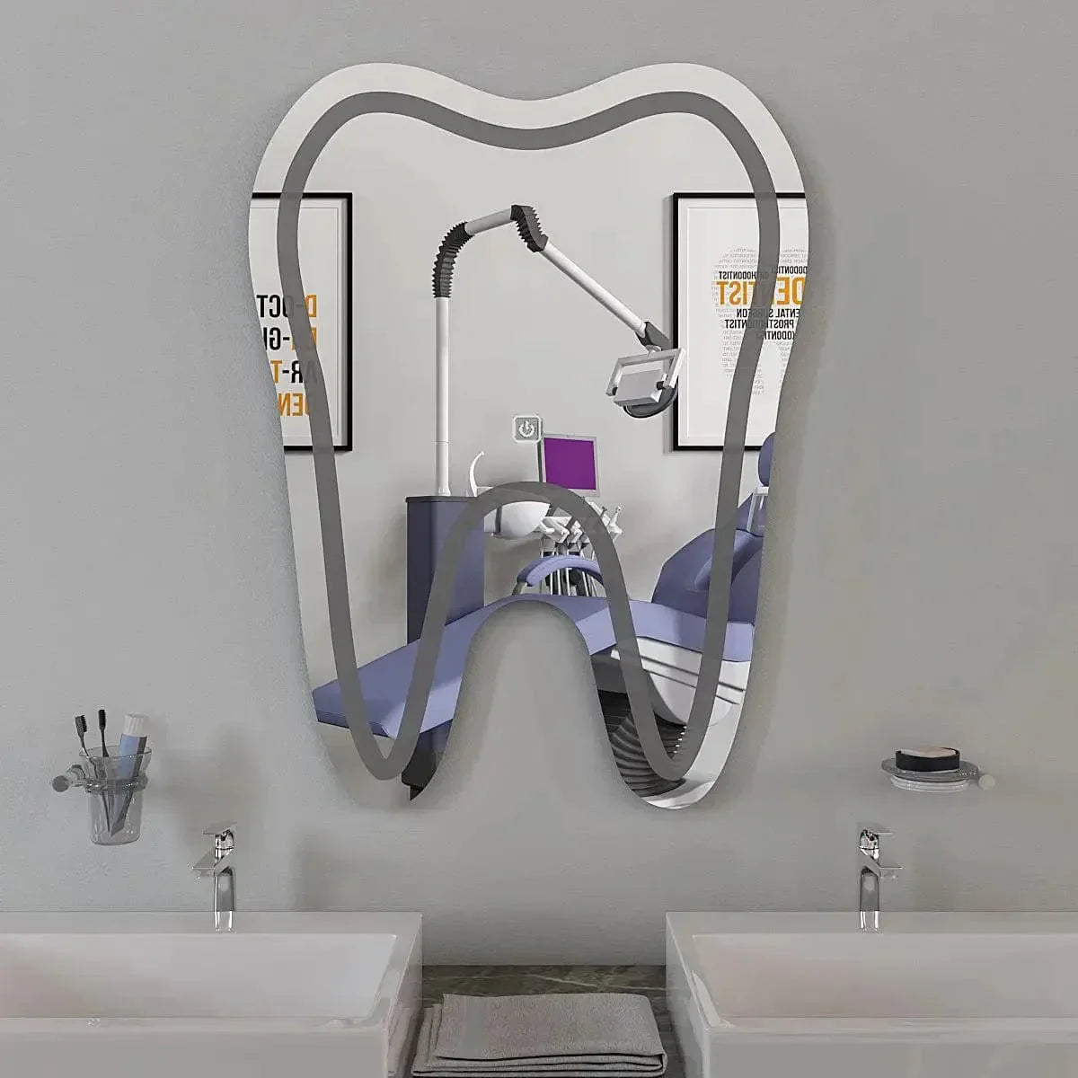 Tooth Shaped Decorative Led Mirror For Dentist Office