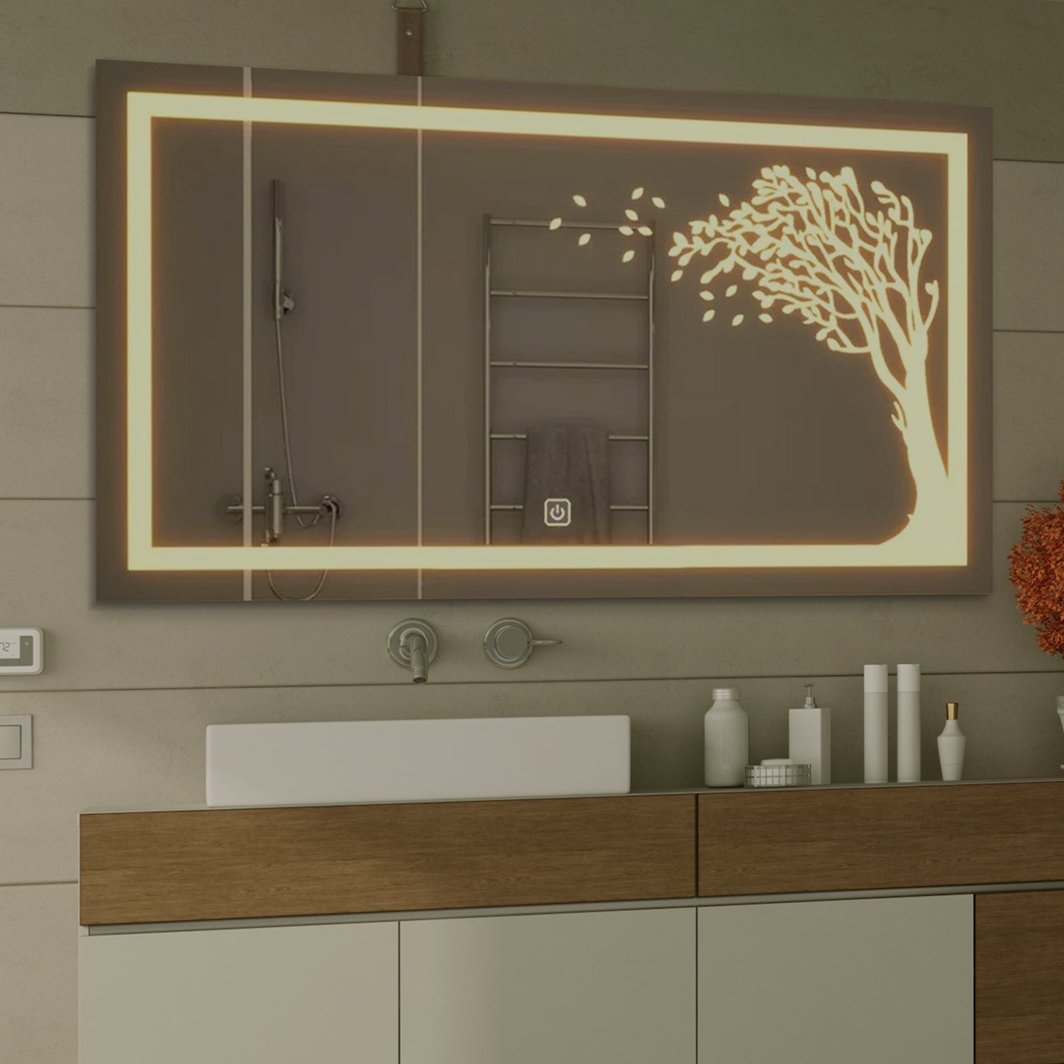 The Autumn Tree Led Rectangular Shape Bathroom Mirror