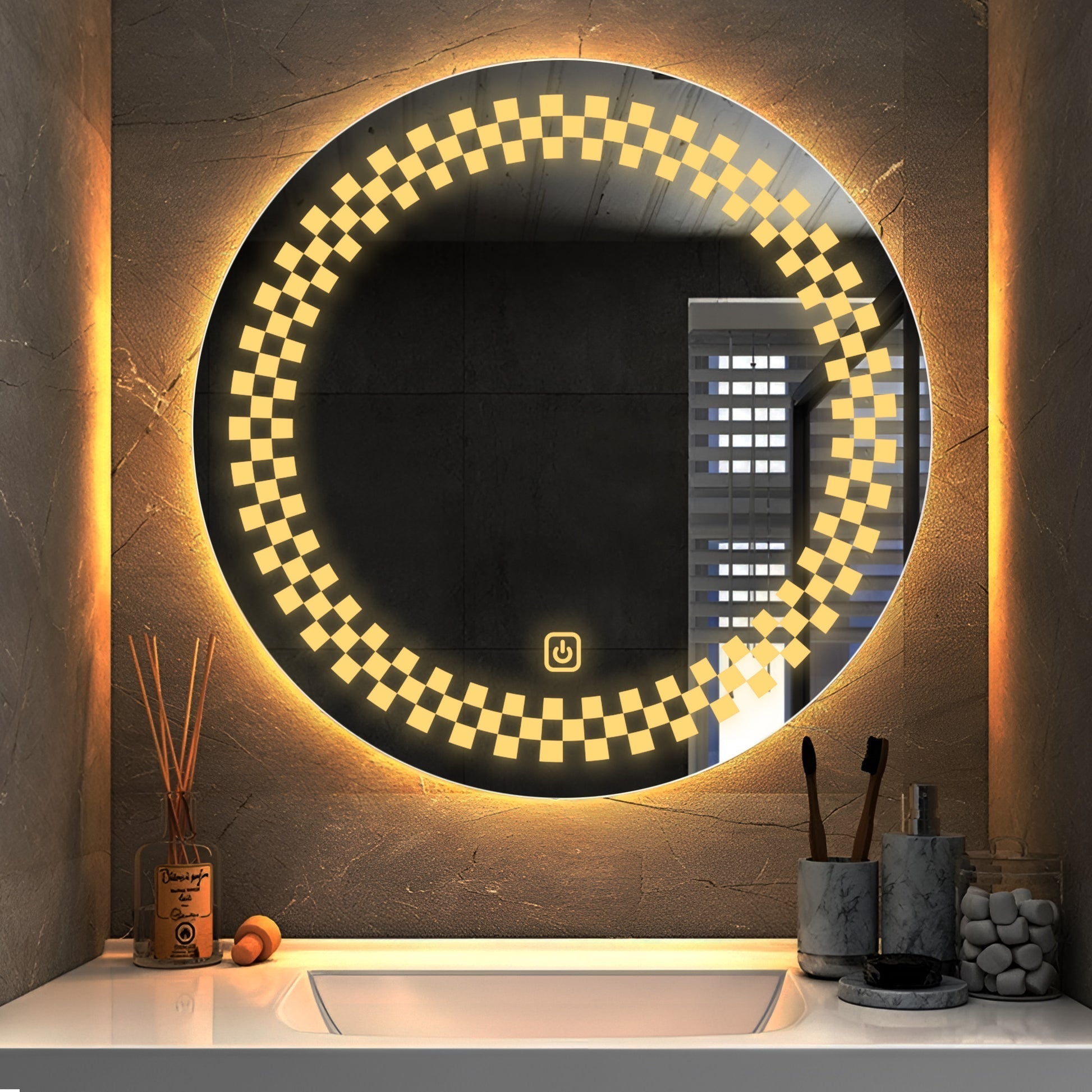 Classic Tringles Patten Shaped Led Rounded Shape Bathroom Wall Mirror
