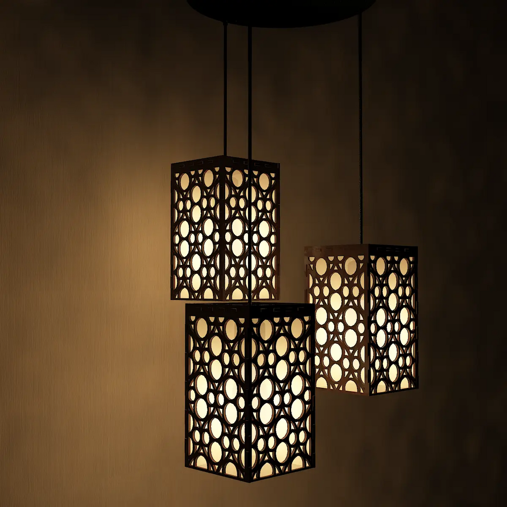 Round Pattern Wooden Modern Lamp Hanging Ceiling Light For Home Decoration Living Room