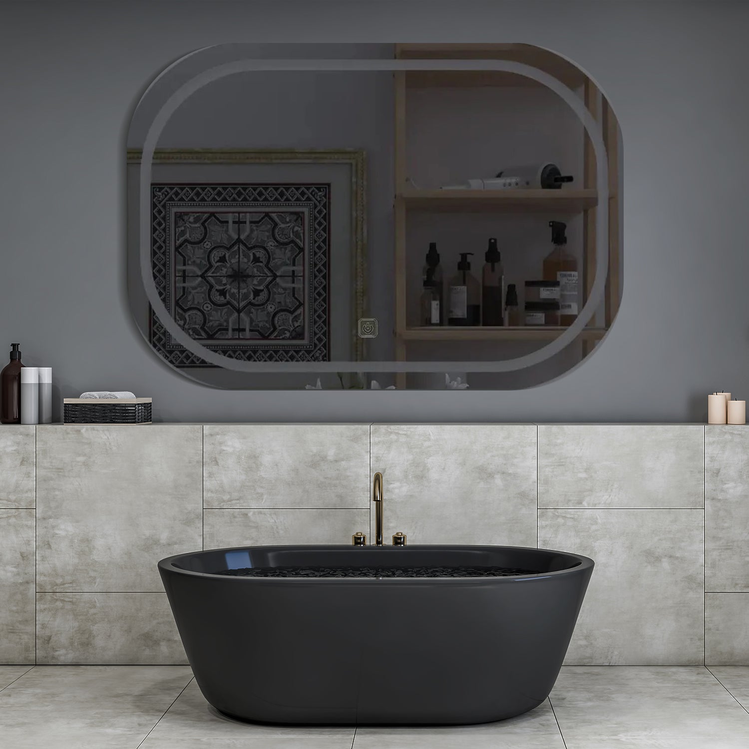 Modern Design Led Curved Rectangle Bathroom Mirror