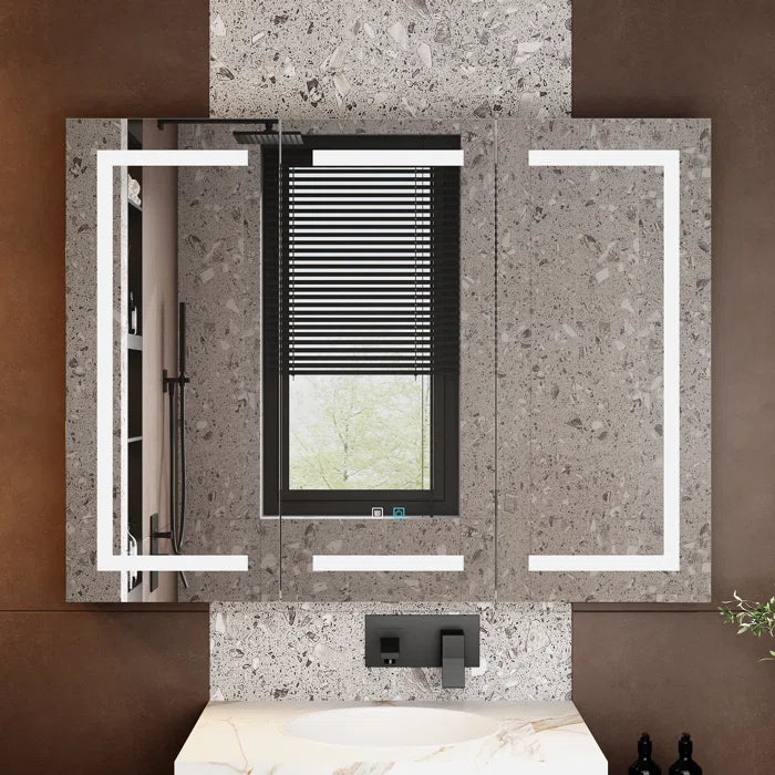 Beautiful Greek Key Motif Designer LED Round Shape Bathroom Mirror