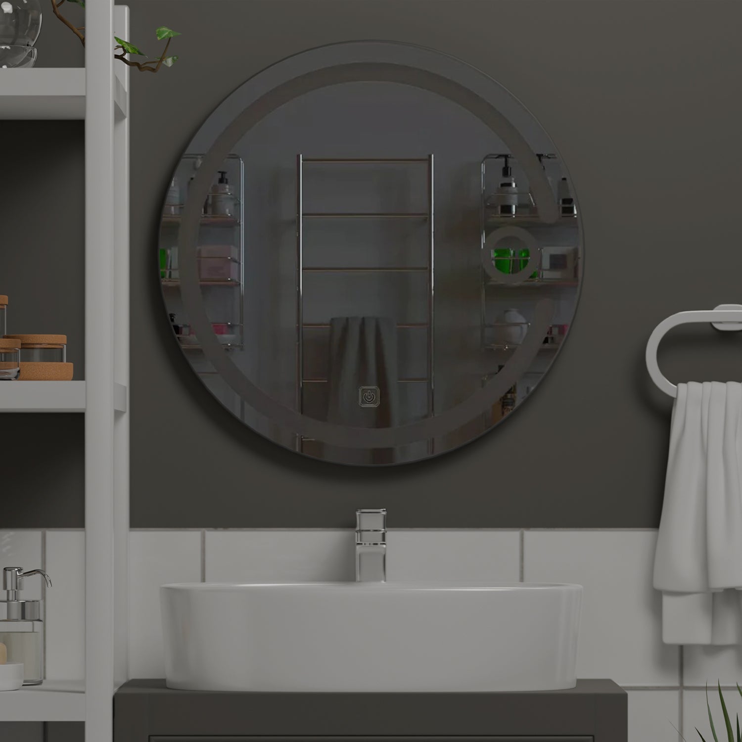 Modern Desinger Illuminating Lunar Bathroom Mirror With Led