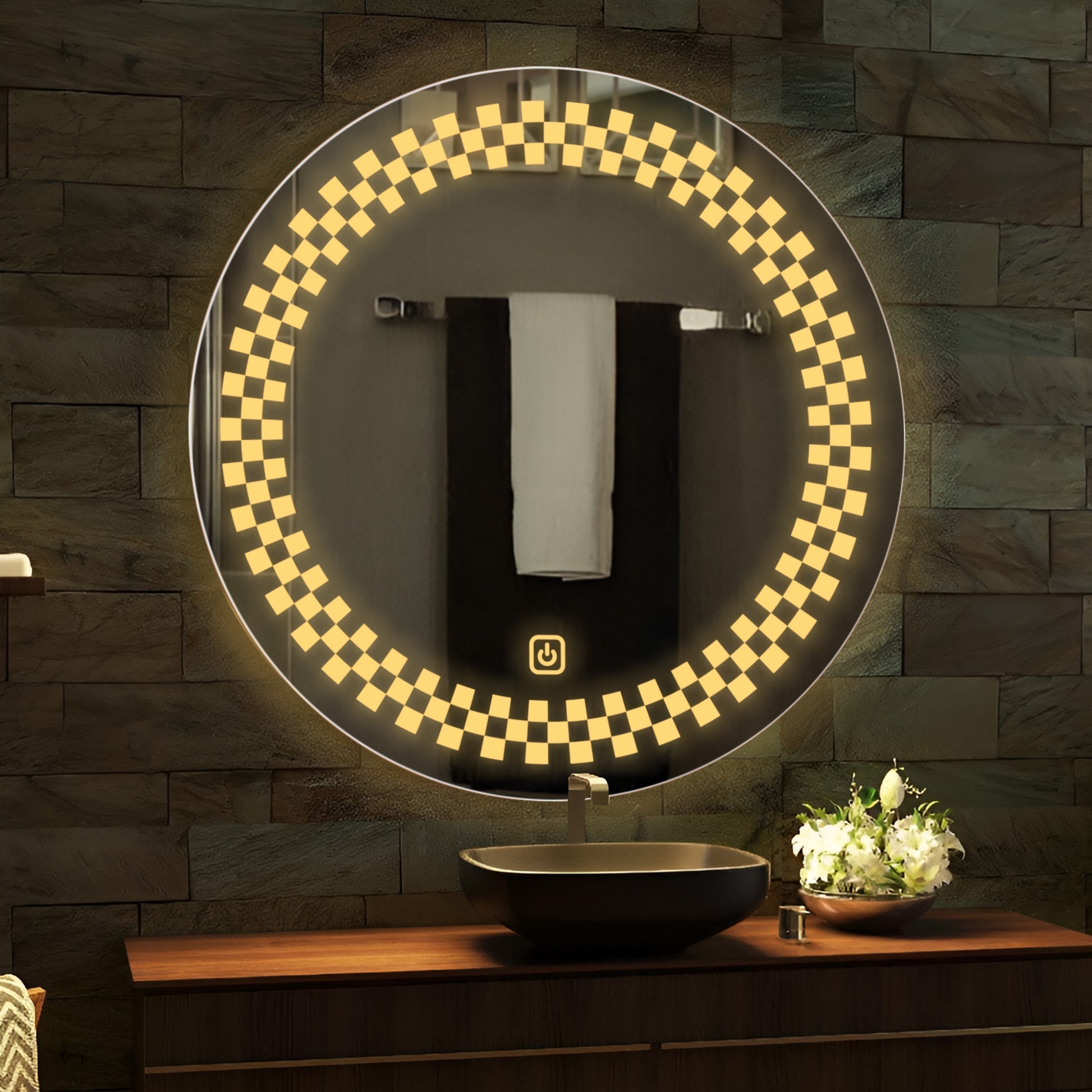 Classic Tringles Patten Shaped Led Rounded Shape Bathroom Wall Mirror