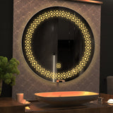 Modern Floral Pattern Art Led Rounded Shape Bathroom Wall Mirror