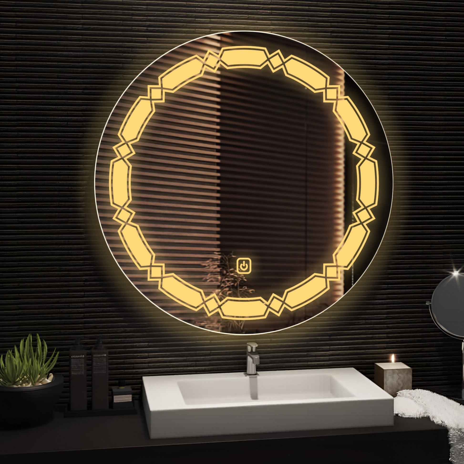 Modern Designer Led Rounded Shape Bathroom Wall Mirror