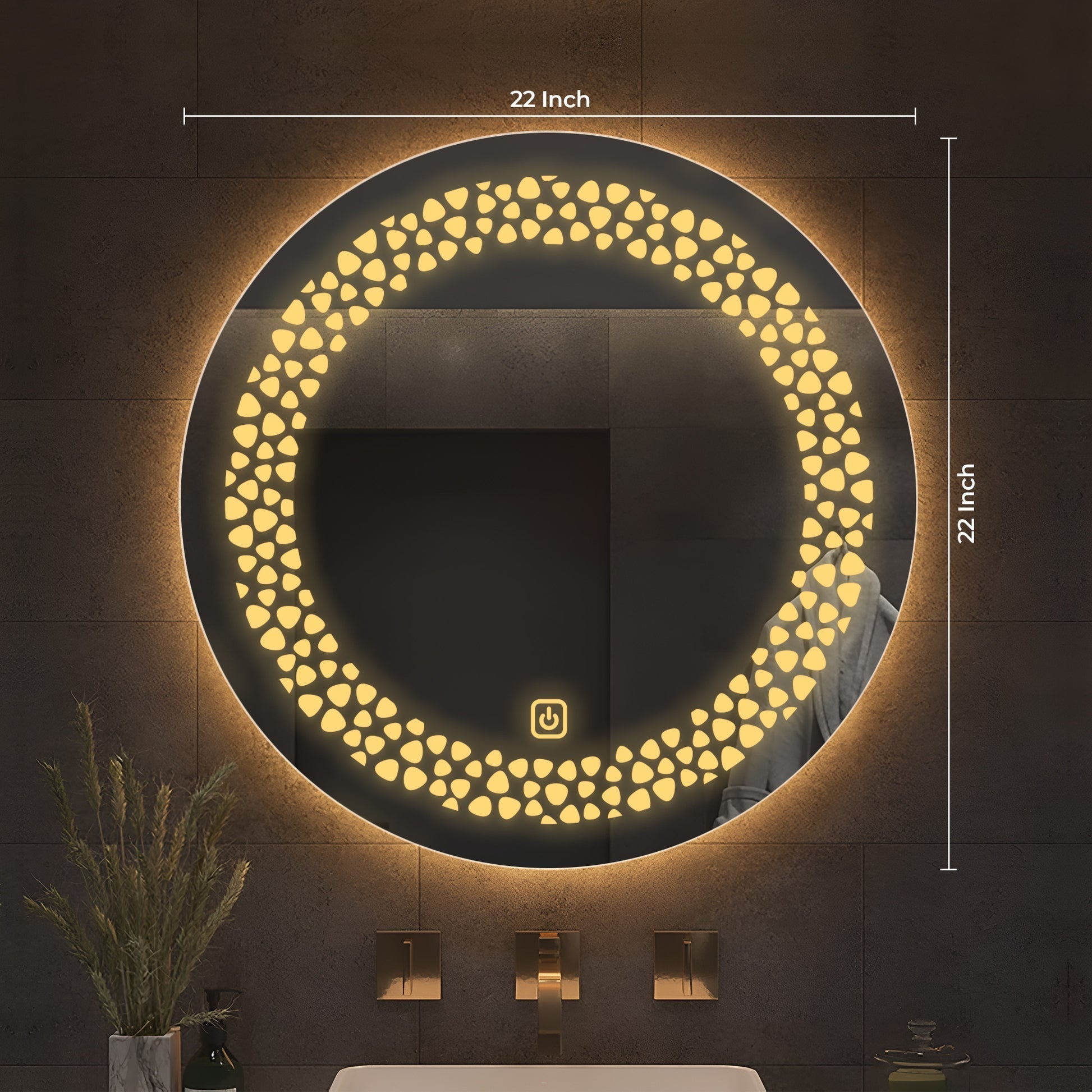 Beautiful Unique Pattern Led Rounded Shape Bathroom Wall Mirror