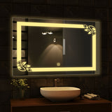 Classic Rectangular Shaped Floral Patten Led Bathroom Wall Mirror