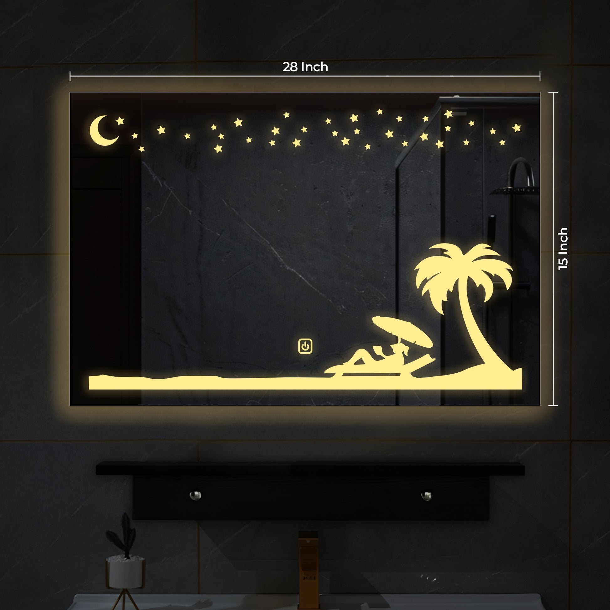 Rectangular Beautiful Beach Theme Based Led Bathroom Wall Mirror
