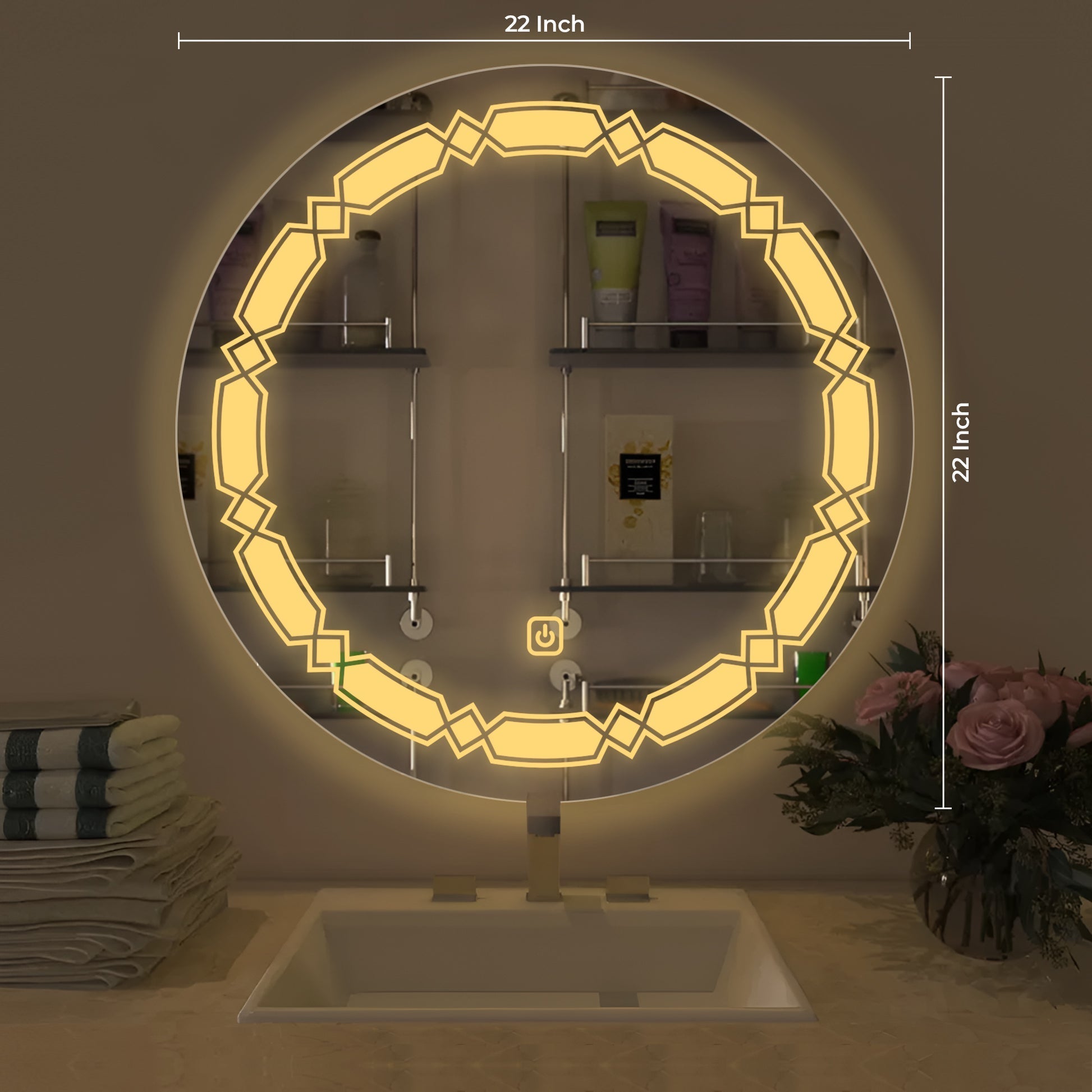 Modern Designer Led Rounded Shape Bathroom Wall Mirror