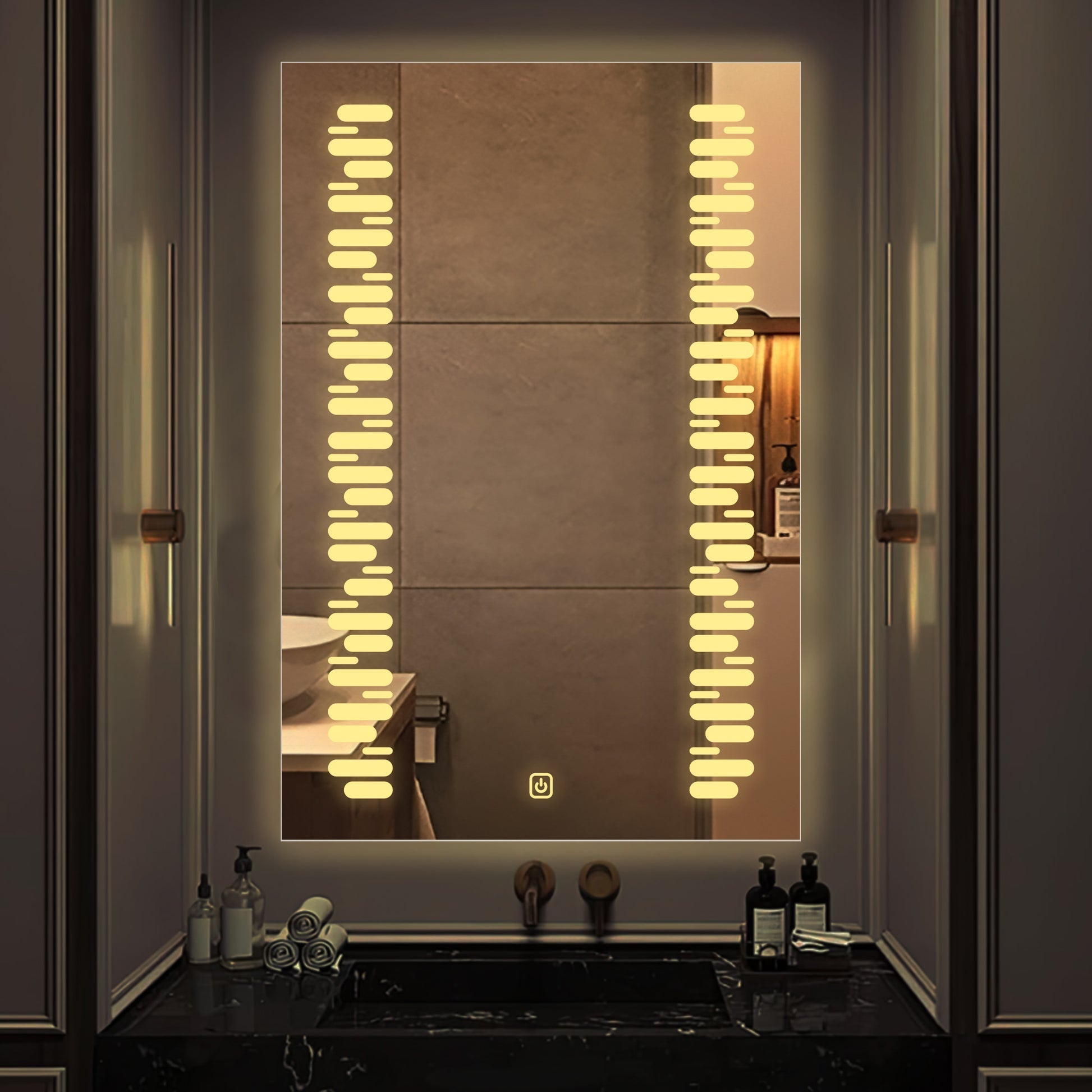 Rectangular Shaped Minimalistic Textured Art Led Bathroom Wall Mirror