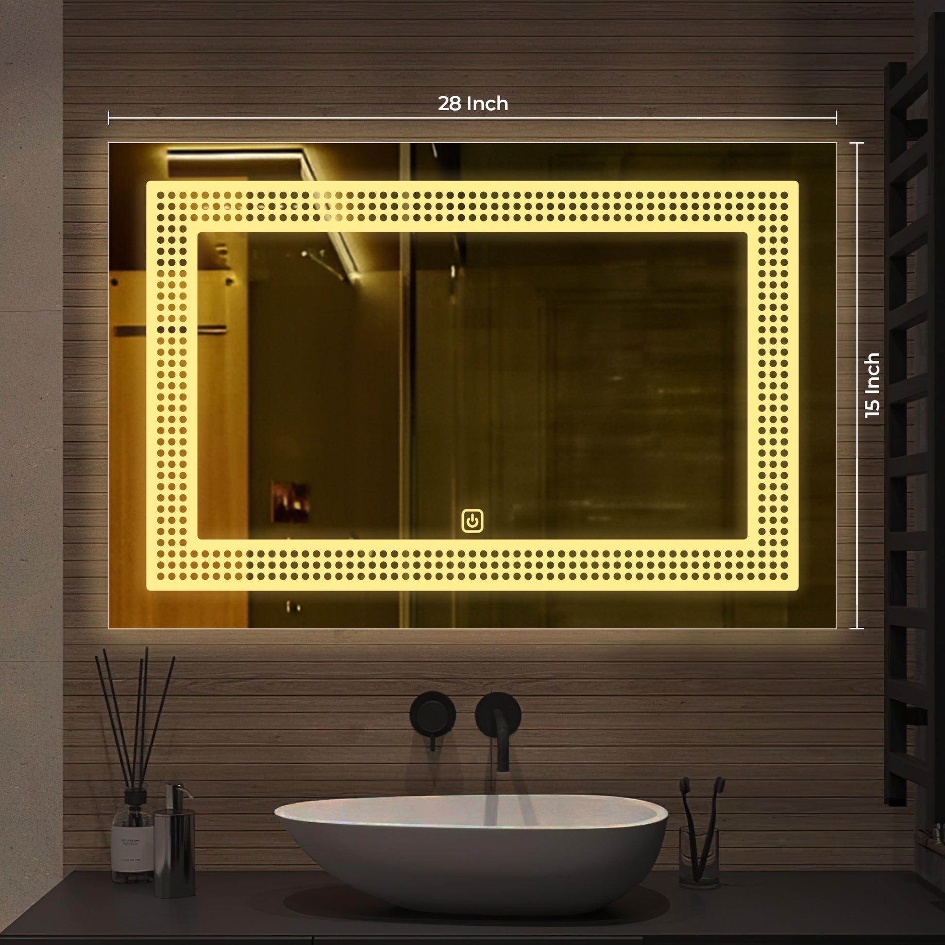Rectangular Shaped Decorative Pattern Led Bathroom Wall Mirror