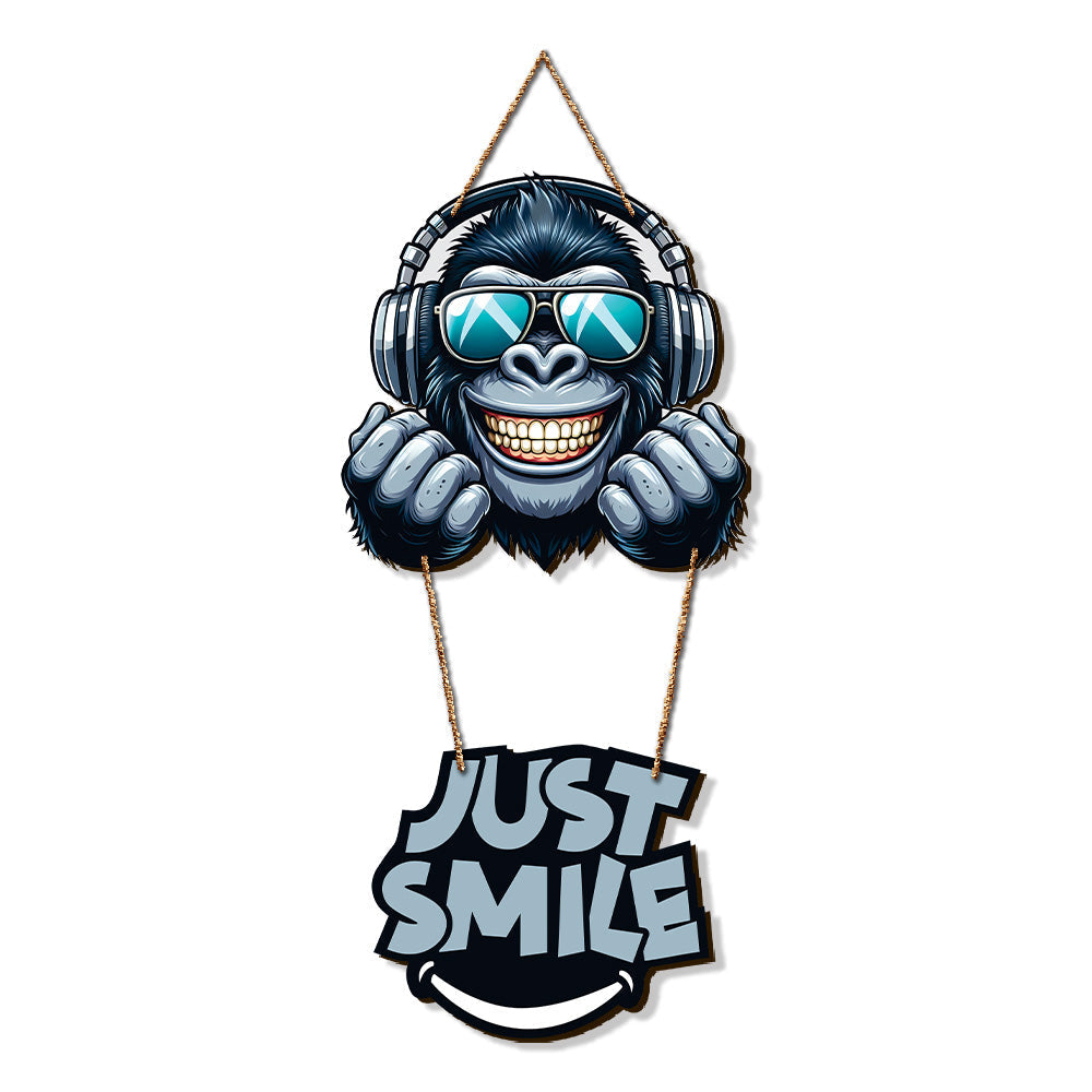 Just Smile Cartoon Gorilla with Sunglasses Printed Wooden Wall Hanging