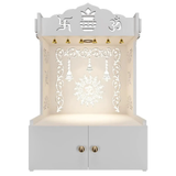Premium Wall Temple with Inbuilt Focus Light & Spacious Wooden Shelf- White