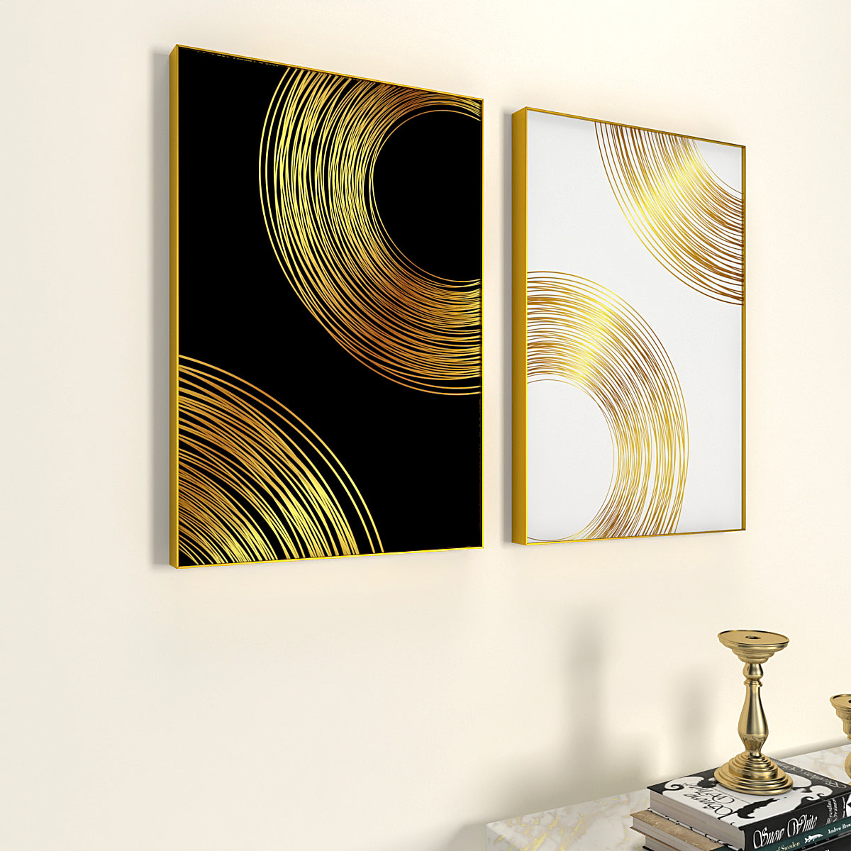 Golden & White Flowy Path Frames Set Of 2