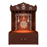Premium Wall Temple with Inbuilt Focus Light & Spacious Wooden Shelf- Brown