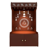 Divine Wooden Brown Home Temple With Spacious Shelf & Inbuilt Focus Light