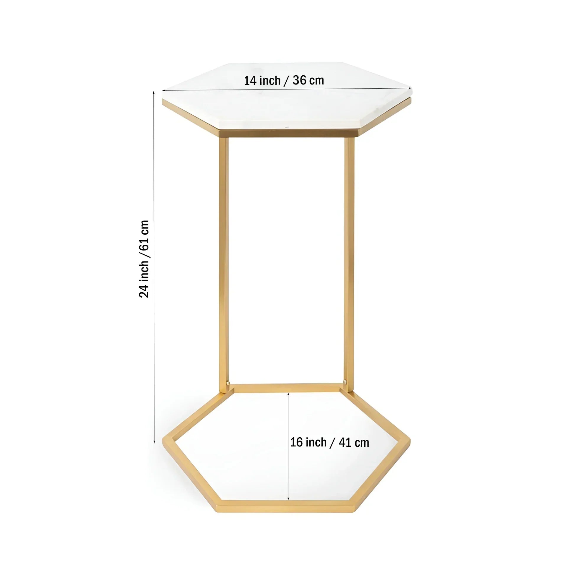Hexagon Shape Marble Top Golden Stand Side Table