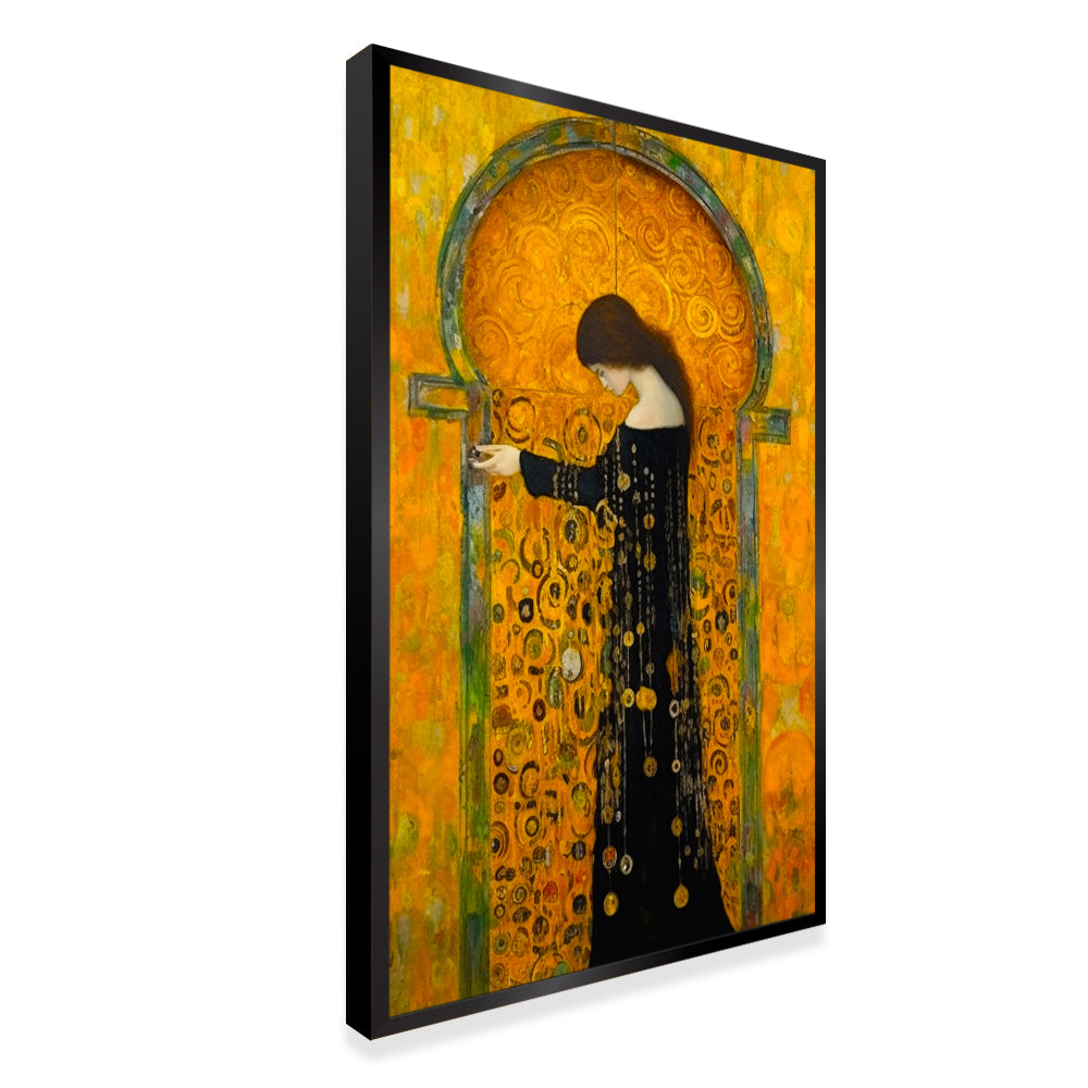 Beautiful Islamic Woman In A Black Dress Standing In Front Of Mosque Wall Paintings & Art