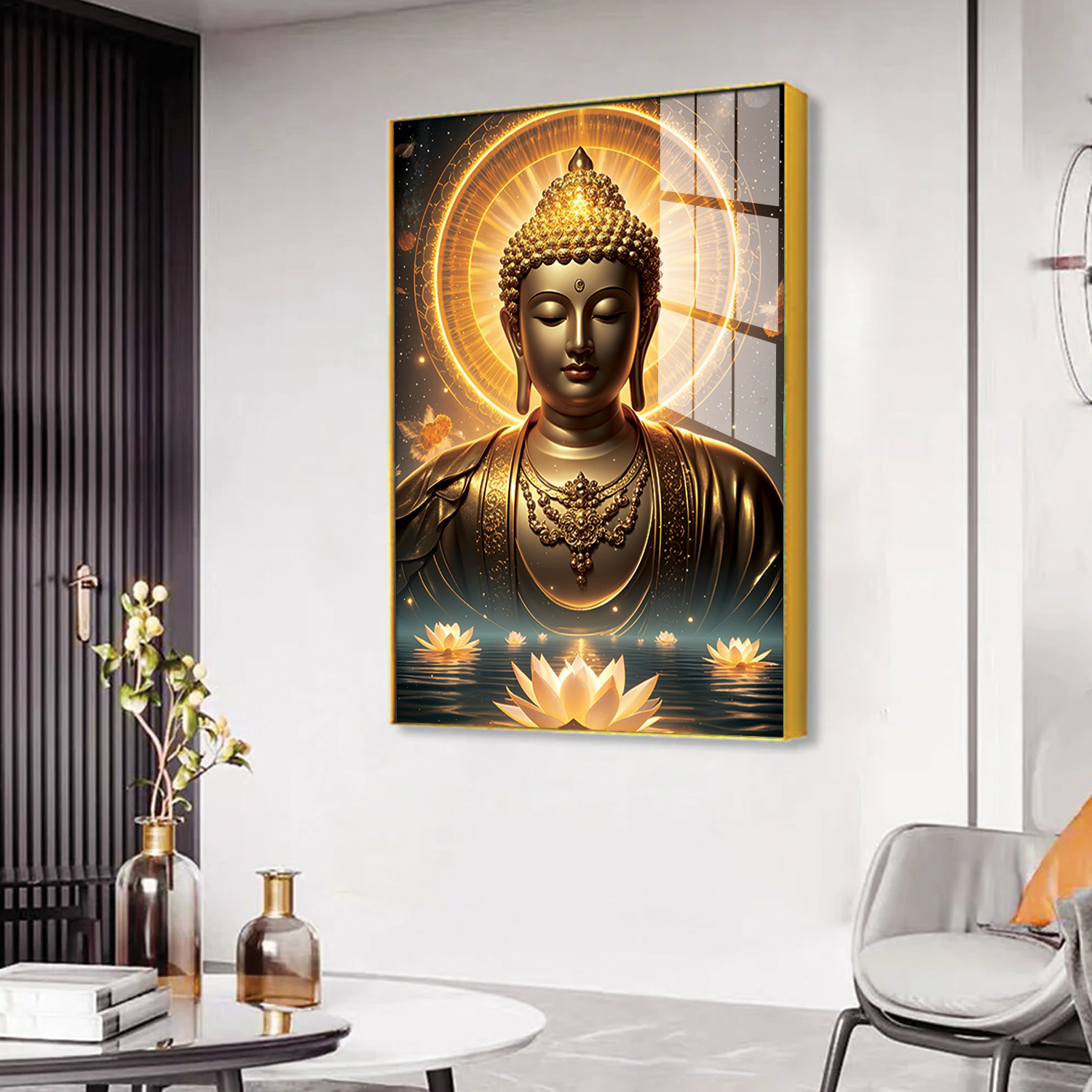 Pretty Lord Gautam Buddha Canvas Printed Acrylic Wall Paintings & Art for Living Room, Office