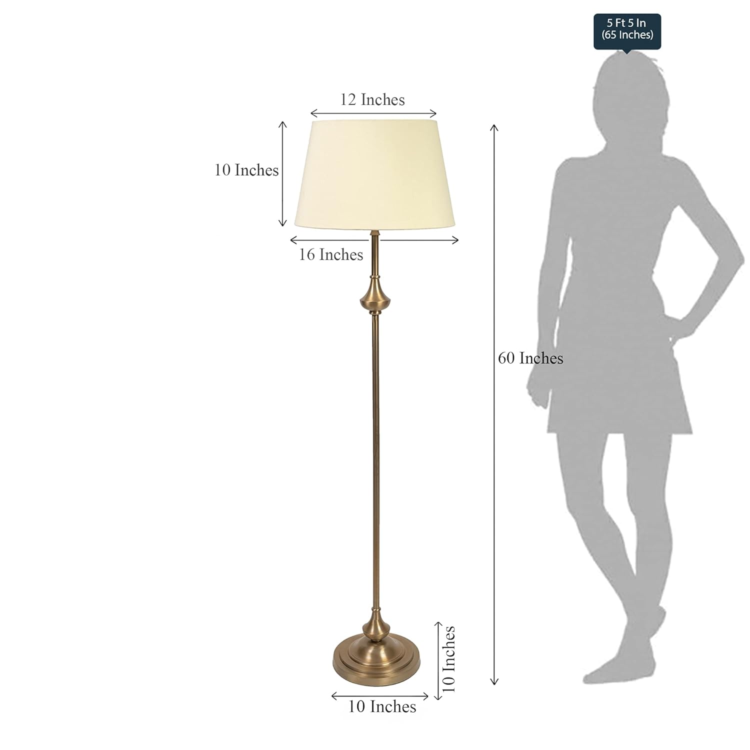 Royal Brass Antique Gold Floor Lamp Standing 5ft Height with Cream Lampshade 16 inches