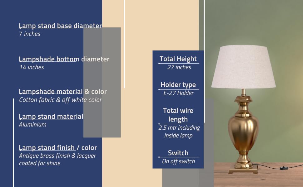 Royal Brass Antique Trophy Table Lamp 27 Inches Height With Off White 14 Inches Diameter Lampshade