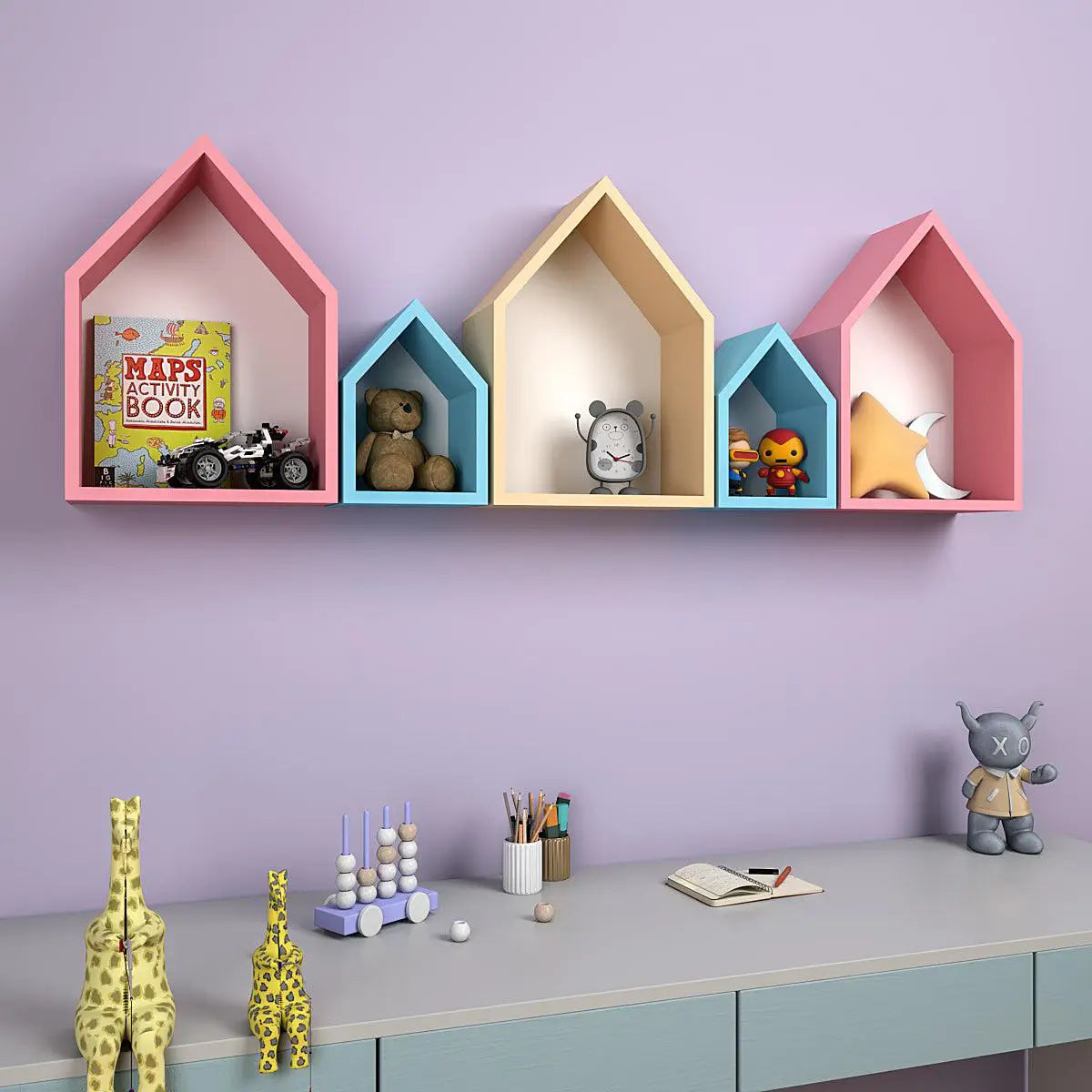 Hut Shape Kids Wall Storage Shelves