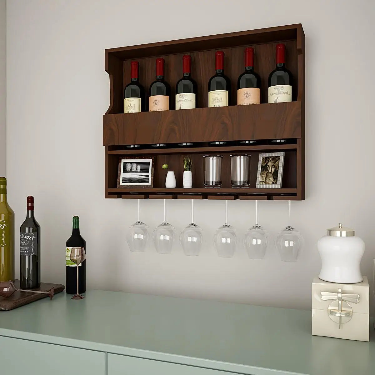 Exquisite Backlit MDF Bar Shelf / Mini Bar Cabinet in Walnut Finish