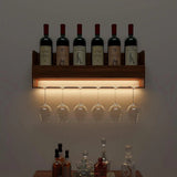 Engineered Wood Backlit Bar Wall Shelf / Mini Bar Cabinet in Walnut Finish