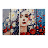 Abstract Girl Face 5 Pieces Canvas Print Wall Painting