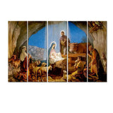 Nativity of Jesus Wall Painting Wooden Framed 5 Pieces Canvas Painting