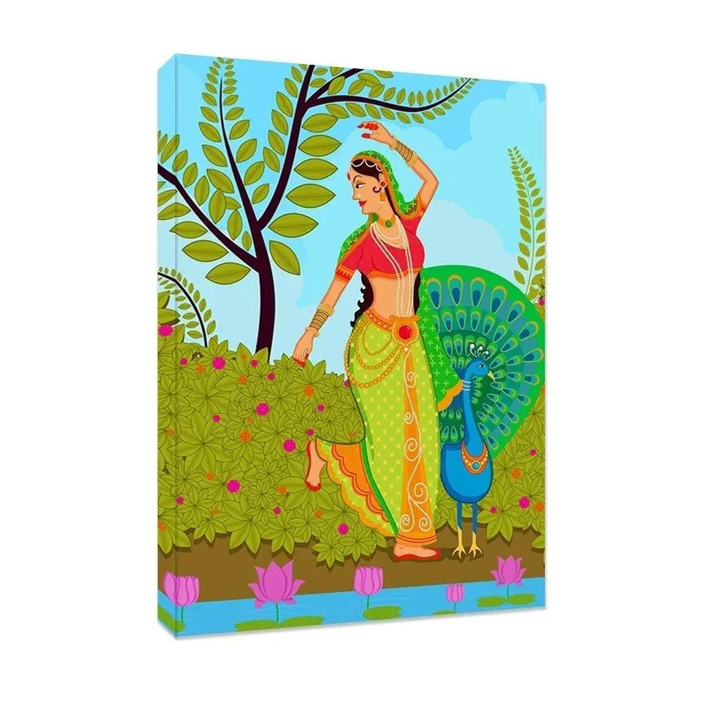 Madhubani Painting / Canvas Print Stretched on Wood Bars 61 x 41cm