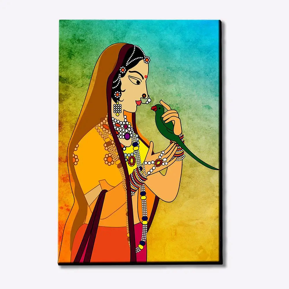 Traditional Madhubani Painting /  Canvas Print  Stretched on Wood Bars 61 x 41cm