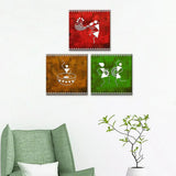 Warli Folk Traditional Art Painting Wall Hanging, Set of 3 Pieces