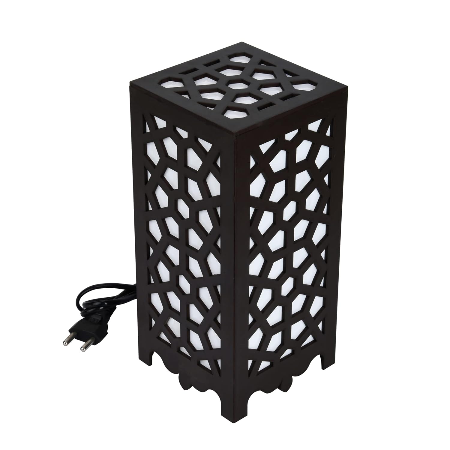 Geometric Lattice Table Lamp - Unique Wooden Cutout
