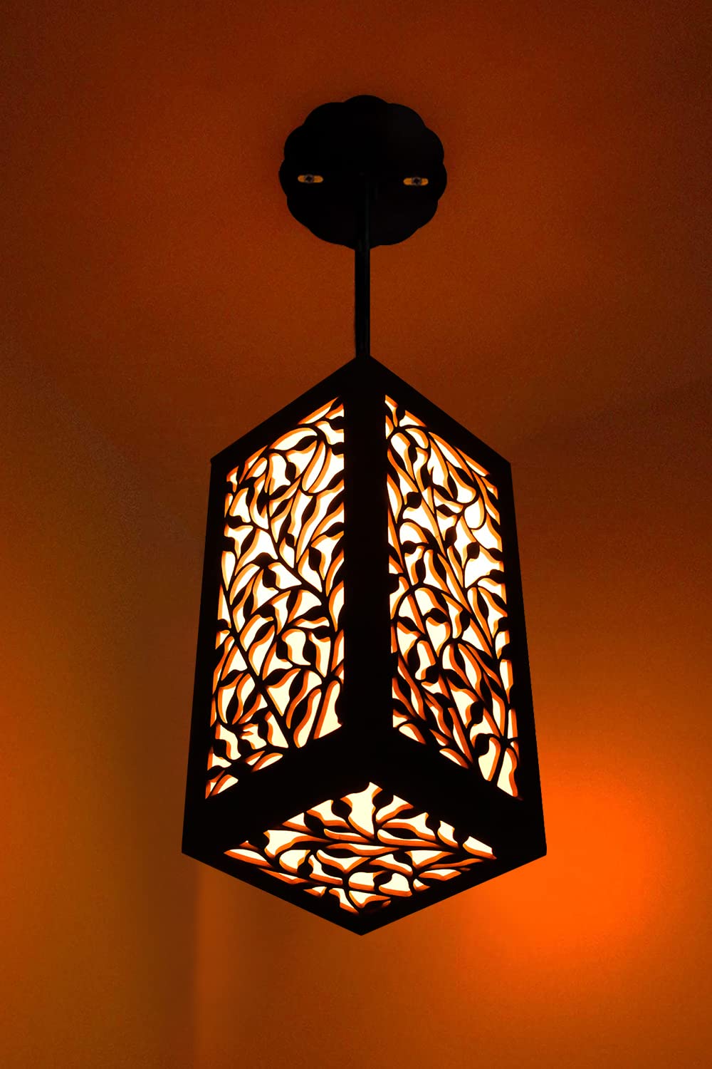 Unique Carved Wood Hanging Light - Modern Leaf Vine Design